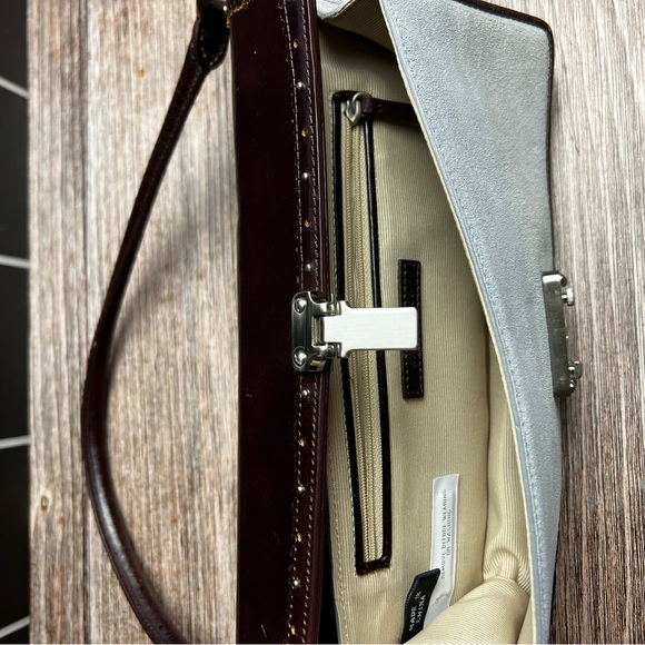 Anne Taylor Y2K Mini Baguette Bag Gray and Brown Suede and Leather - Picture 4 of 16